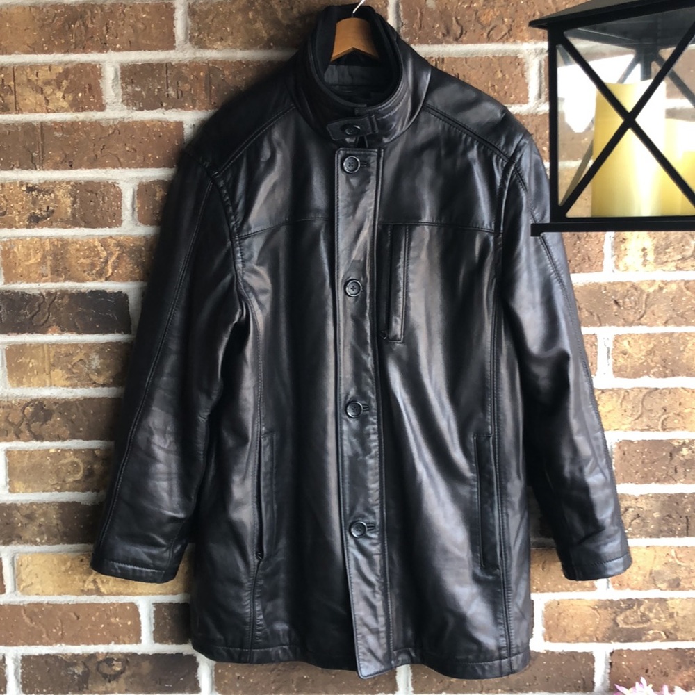 Marc New York Men’s Black Leather Jacket with Removable Wool Bib - Picture 4 of 12